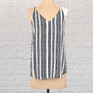 LOFT White Black & Blue Striped Blouse
